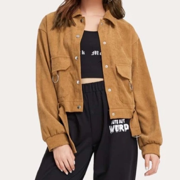 Corduroy button up jacket w belt - Picture 3 of 3